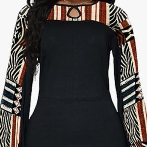 African Tribal Print Patchwork Midi Dress